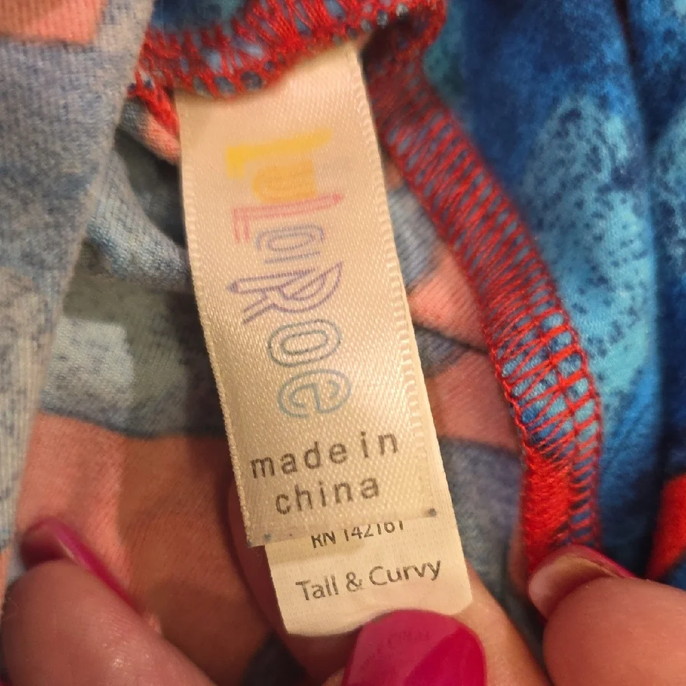 LuLaRoe Blue and Red Pig Leggings - Picture 3 of 4